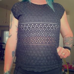 ANTHRO BROADWAY & BROOME | Black Eyelet Top